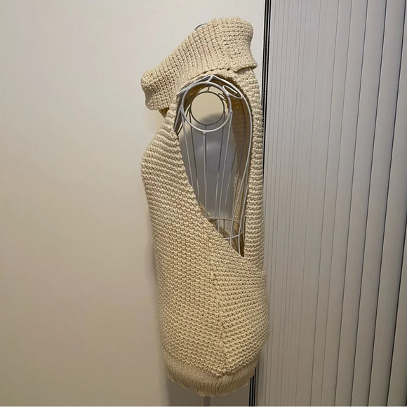 Trina Turk turtle neck knit cotton top vest cream shiny pullover size S - Picture 5 of 9